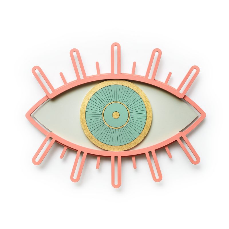 Eye 5 Auge Wandschmuck: Dekorative Wandkunst in Form eines Auges mit Wimpern in Koralle.